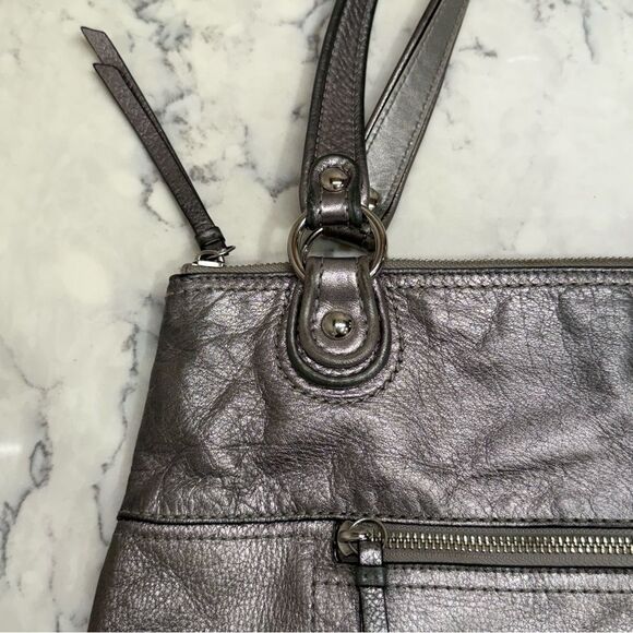 COACH POPPY LEATHER GLAM TOTE BAG ANTHRACITE vintage - Picture 3 of 16